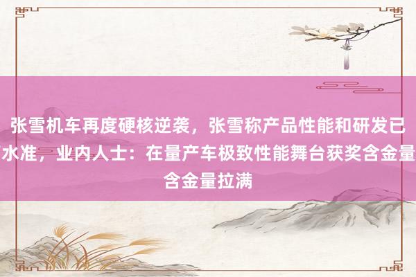 张雪机车再度硬核逆袭，张雪称产品性能和研发已达高水准，业内人士：在量产车极致性能舞台获奖含金量拉满